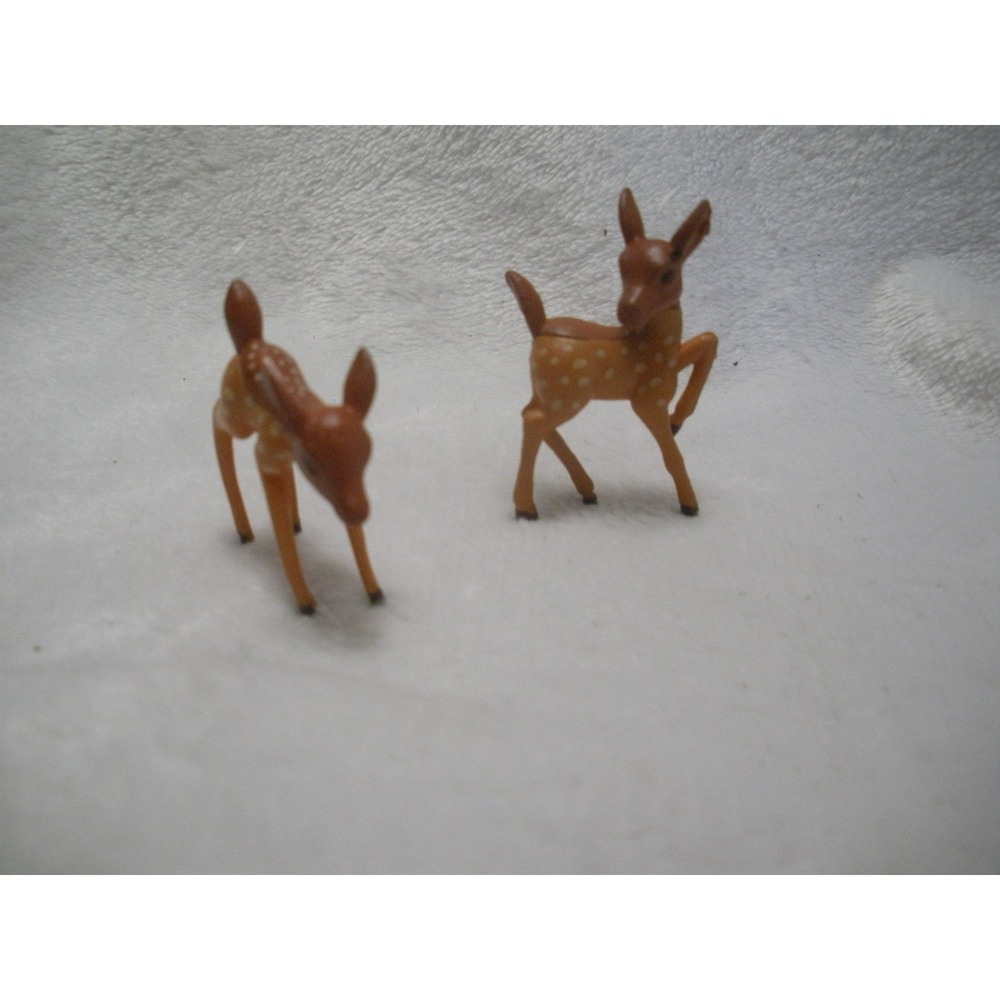 Vintage Miniature Plastic Deer Fawn Figurines Set of 2 Brown Spotted Woodland